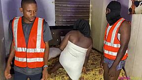 Black Ebony Boldly Offers Wet Pussy to Engineers for Service