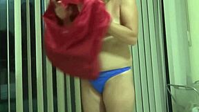 horny housewife masturbates twice on vacation!