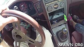 Young slut gets tight pussy drilled in doggystyle behind the scenes.