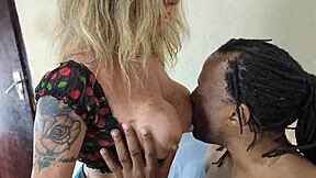 Big black guy fucks wet pussy of slutty mature woman in brazil