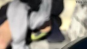 Blurry Sketchy Stretching And Strip Outside In Underwear In Mild Winter