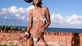 Hairy bush battles micro bikini in wild public twerking dance