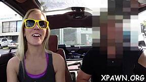 Young slut gets tight pussy drilled in doggystyle behind the scenes.