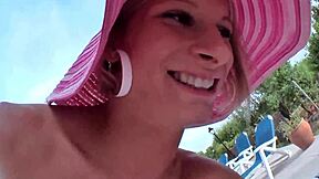 blonde teen anal fucked by big white cock and big dildo in outdoor gaping