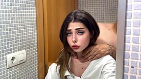 teen babe fucks boyfriend's friend in bathroom with hot cum inside