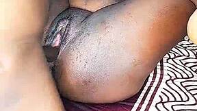 ebony babe in doggystyle position without condom