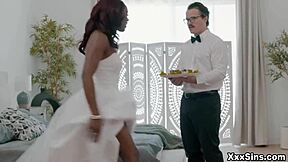why is robby hiding under her wedding dress?