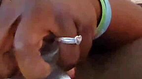 Ebony wife self-pleases her ass in amateur video.