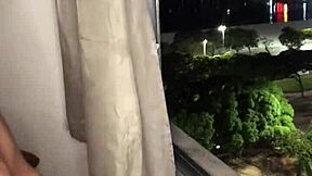 Naughty boy jerks off at the building window with tattoos