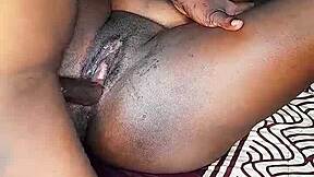 ebony babe in doggystyle position without condom