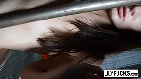 while detained, lily fingers her wet pussy in jail?