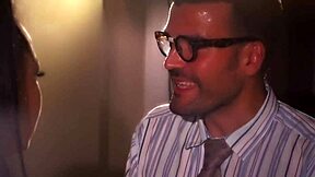 beautiful woman with brown eyes gets intimate in bar