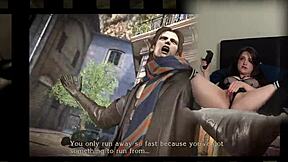 Sexy bimbo in pigtails orgasms while gaming Bayonetta with Lovense