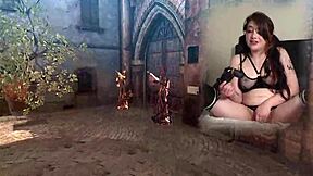 Sexy bimbo in pigtails orgasms while gaming Bayonetta with Lovense