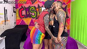 Tanned Virgin Licks Ass And Gags On Big Tits In Bedroom