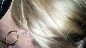 A blonde amateur with big tits performs deepthroat blowjob and rides a small cock in homemade scene