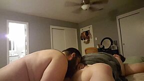 Amateur husband eats BBW wife's tight pussy and asshole during orgasms