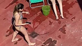 Argentinian Neighbors In Bikinis Sunbathing On Terrace