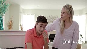 piano tutor squeezes her big tits to teach bach