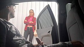 Risky street handjob for bus stop student.