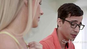 piano tutor squeezes her big tits to teach bach