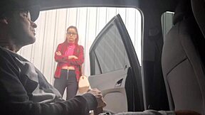 Risky street handjob for bus stop student.