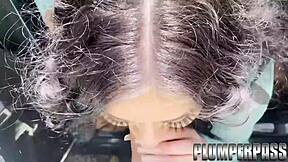 huge tit latina milf sucks stranger's dick in car outside laundry.