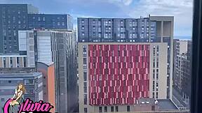 british university student with blue eyes teases in pantyhose for a sneaky creampie