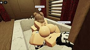 Brunett med feit rumpe suger og knuller hardt i badekar