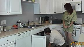 Charlee Chase Fucks Plumber Hard, Gets Facial in Kitchen