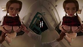 Doctor rips panties off redhead patient with big tits and fucks her in VR dark room