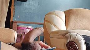 masturbating cock in living room panties