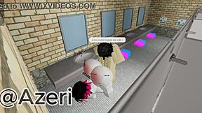 Fucking friend in public bathroom with big ass and monster cock.