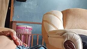 masturbating cock in living room panties