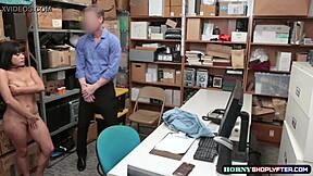 Shoplifter rides officer's huge cock at work