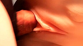 rear-entering her hairless pussy with double penetration cock