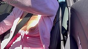 Italian big tits milf artemisia love flashes hot in car while driving