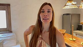 tall redhead latina in parody fitness scene with amateurs