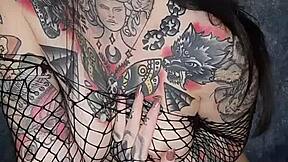 goth girlfriend rides vibrator dildo to intense orgasm