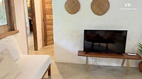 tall redhead latina in parody fitness scene with amateurs