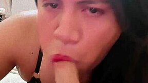 I love sucking my dildo while crossdressing as a transsexual solo!