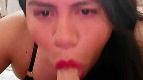 I love sucking my dildo while crossdressing as a transsexual solo!