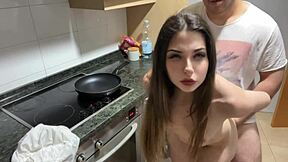 Wow, they fucked me so fast in the kitchen, and my stepdad cums super quick!