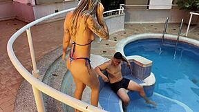 Damn, Fucking Hot Stranger in Hotel Pool While Boyfriend Sleeps!