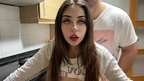 Wow, they fucked me so fast in the kitchen, and my stepdad cums super quick!