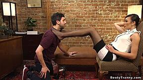 Shemale Grips Balls and Pounds Guy in Fierce Anal Action