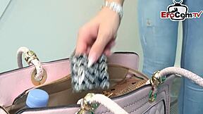 Deutsche Milf Seduces for DP THREESOME in Elevator