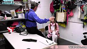 Cute blonde streamer in pink gets caught shoplifting, offers petite ass to cop