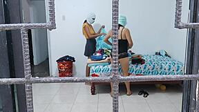 Latina and Ebony Housewives Groping Tits and Asses While Doing Housework, Flashing Brunette Bodies