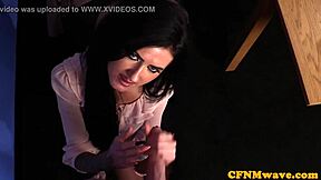 british femdom cocksucking sub in office, huh?